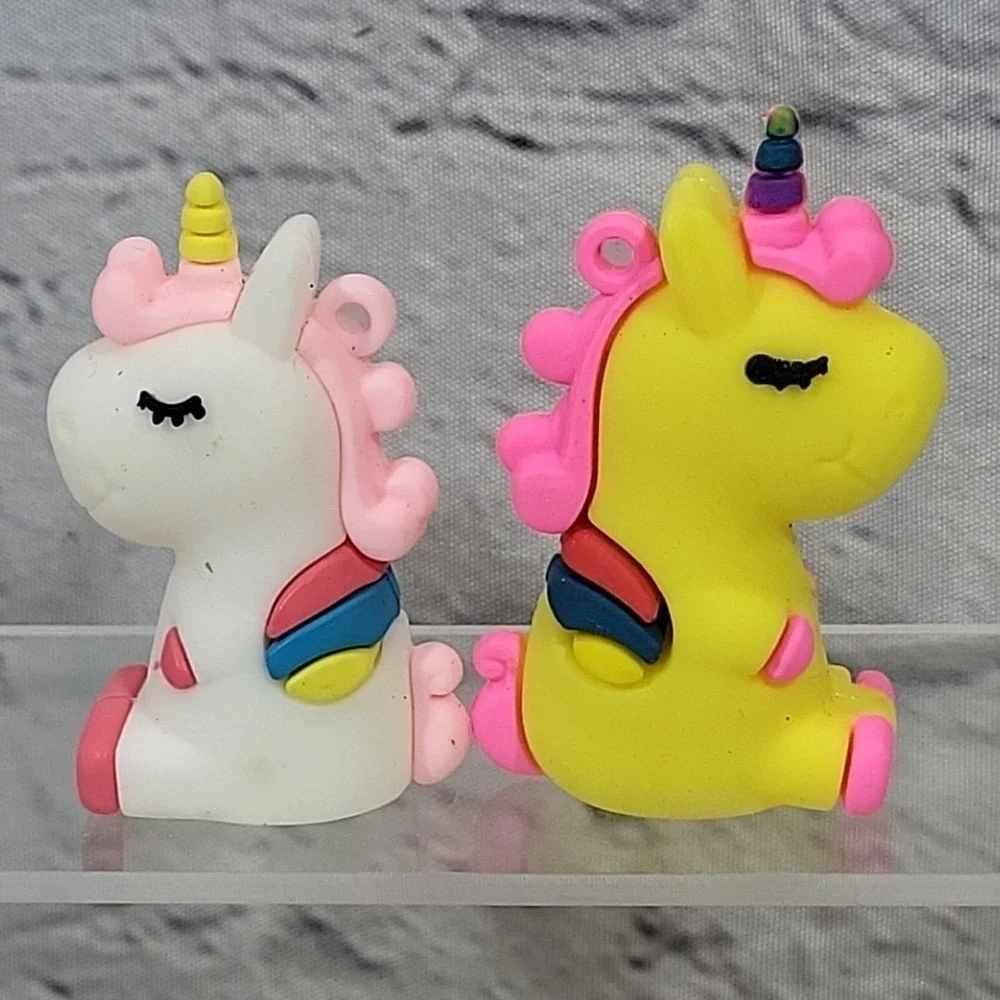 Rubber Vinyl Figural Charms Rainbow Unicorns Sleepy Moons Crafts Jewelry Lot 7pc